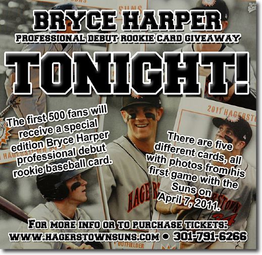 BRYCE HARPER 2011 5-Card Hagerstown Suns Pro Debut Rookie COMPLETE SET PHILLIES