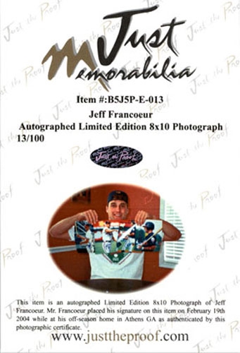 JEFF FRANCOEUR 2002 Certified Autograph Rookie Auto 8x10 Photo BRAVES