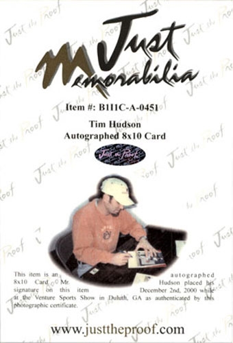 TIM HUDSON 2002 Certified Autograph Rookie Auto 8x10 Photo GIANTS