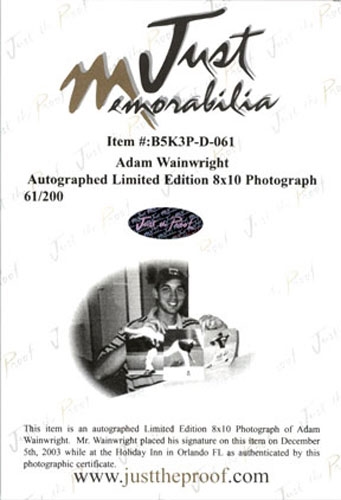 ADAM WAINWRIGHT 2002 Certified Autograph Rookie Auto 8x10 Photo CARDINALS