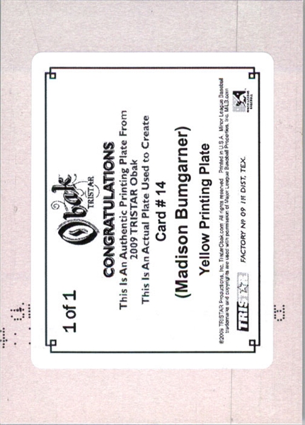 MADISON BUMGARNER 2009 TriStar Obak #14 Rookie Press Plate 1/1