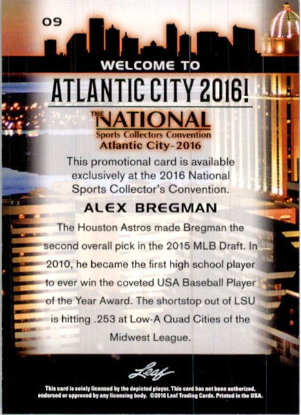 ALEX BREGMAN 2016 Leaf NSCC Booth Exclusive WHITE Rookie Card