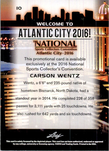 100-Ct Lot CARSON WENTZ 2016 Leaf NSCC Booth Exclusive WHITE Rookie Cards