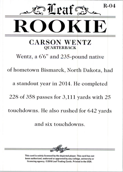 100-Ct Lot CARSON WENTZ 2016 Leaf Rookies Exclusive WHITE Rookie Cards