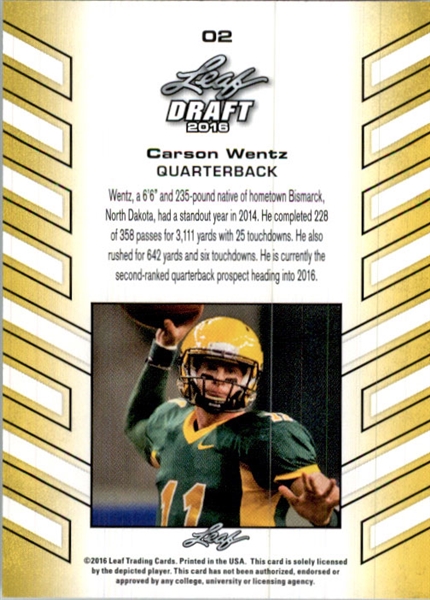 100-Ct Lot CARSON WENTZ 2016 Leaf Draft Exclusive Rookie WHITE Cards